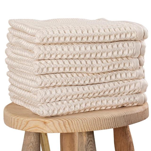 PÜSKÜL Waffle Kitchen Towels 6 Pieces - Premium 100% Turkish Organic Cotton Ultra Soft Quick Dry Absorbent Lint Free Hand Dish Towel 32X16 Inches (Natural Beige, 6)
