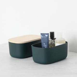 Small Storage Bin with Wood Lid, Set of 2