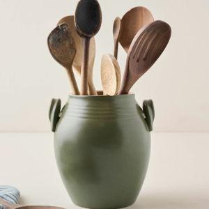 Vintage-Inspired Sage Green Utensil Crock