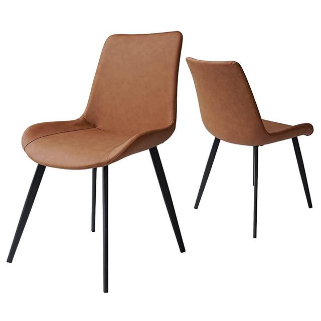 HIPIHOM Dining Chairs Set of 2,Modern Kitchen & Dining Room Chairs,Upholstered Dining Accent Chairs in Faux Leather Cushion Seat and Sturdy Metal Legs(Brown)