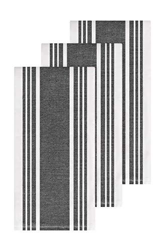 All-Clad Textiles Cotton Kitchen Towels with Dual Woven Stripes, Reversible, Highly Absorbent, Inhibits Bacterial Odors, 17-inch by 30-inch, 3-Pack, Black