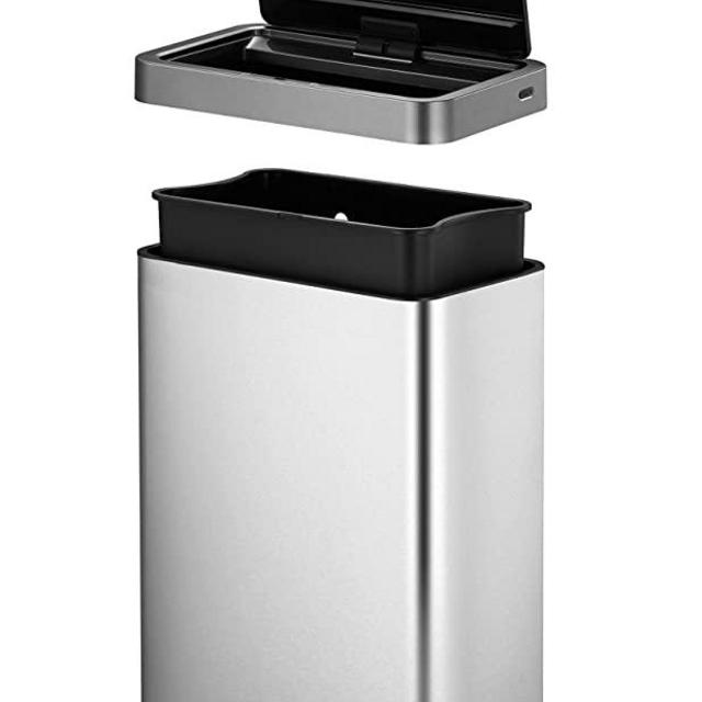 EKO Mirage-X 47 Liter / 12.4 Gallon Touchless Rectangular Motion Sensor Trash Can with Removable Liner, Brushed Stainless Steel Finish