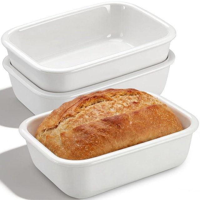 Singhoow 3 Pack Ceramic Loaf Pan for Baking Bread 9 x 6.5 Inch White Nonstick Rectangular Cake Pans Porcelain Bread Baking Containers Cooking Home Kitchen, Oven Microwave, Dishwasher Safe