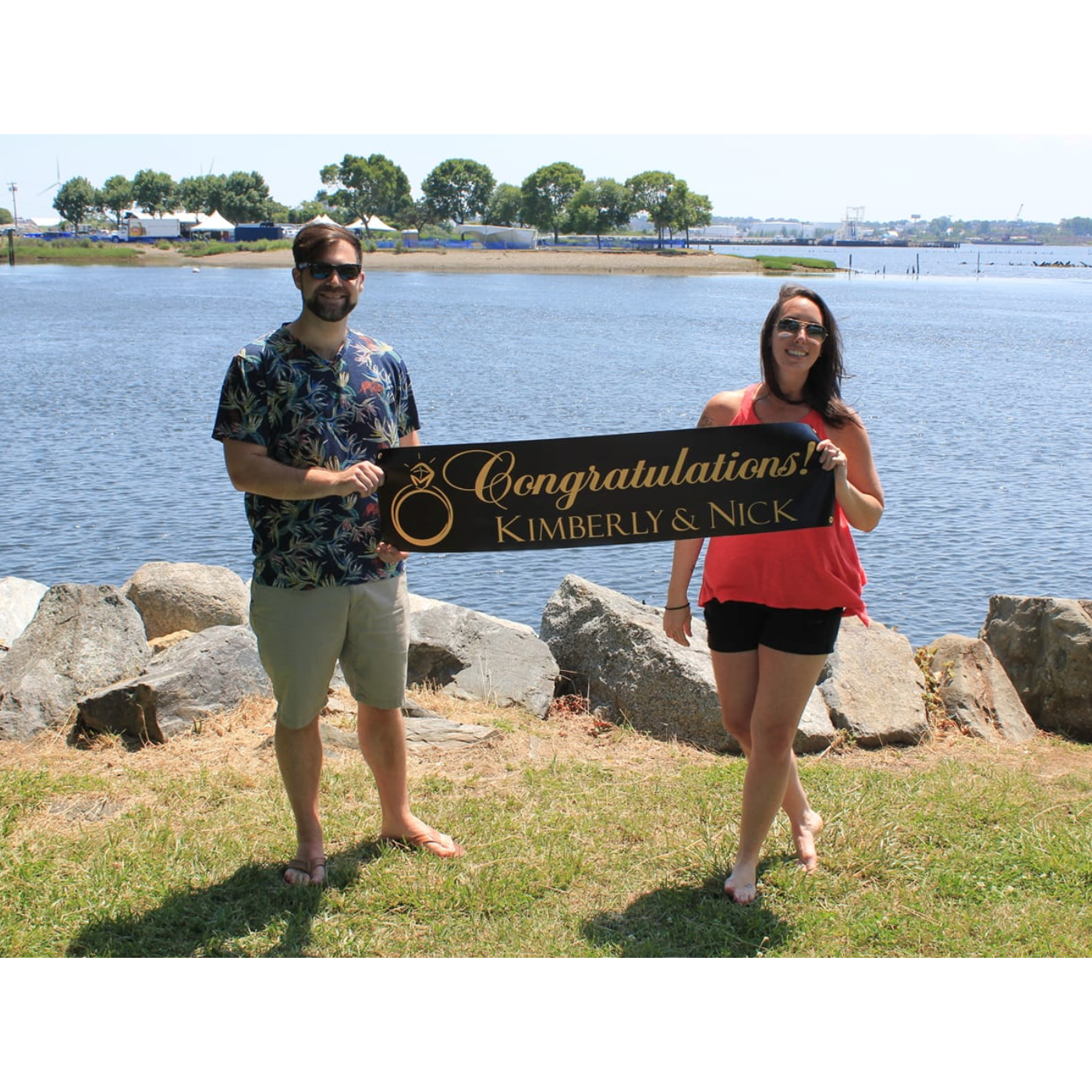 Moments after the proposal!; India Point Park, Providence, RI 2018