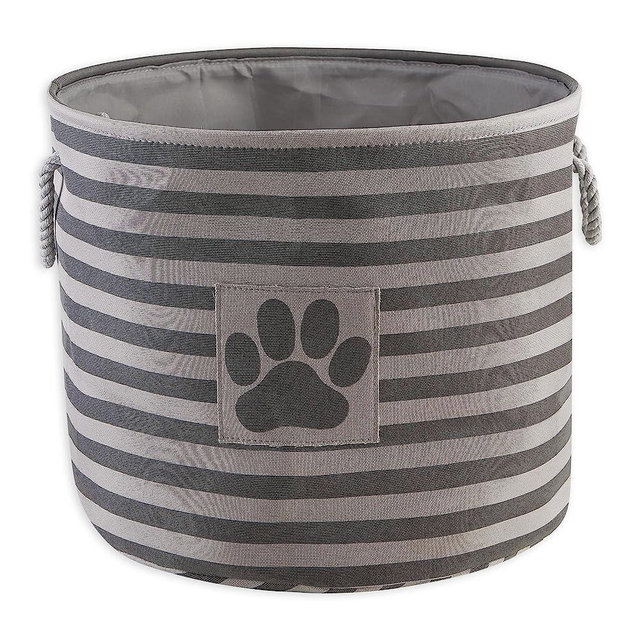 Bone Dry Pet Storage Collection Striped Paw Patch Bin, Large Round, Gray