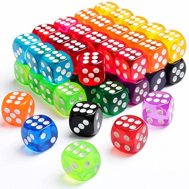 50 Pieces Colored Dice, 6 Sided Dice for Board Games, 14mm Bulk Dice for Math Learning, Dice for Classroom