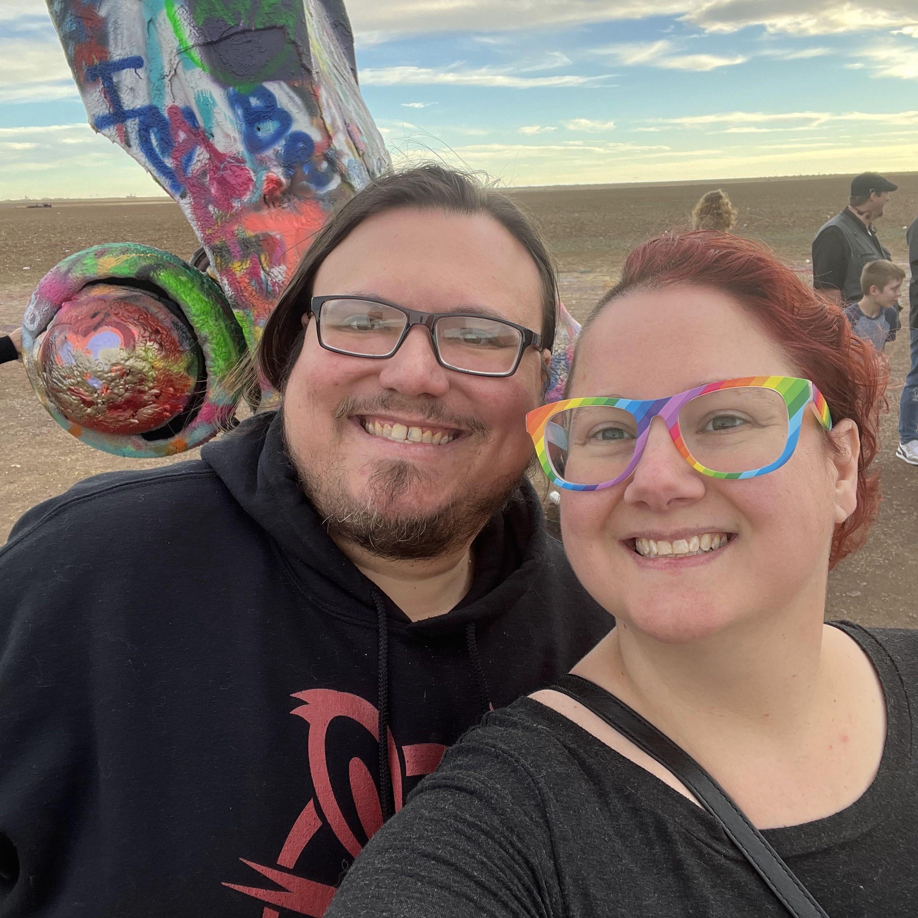 Shenanigans at Cadillac Ranch in Amarillo, out first trip together.