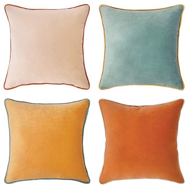 MONDAY MOOSE Decorative Throw Pillow Covers Cushion Cases, Set of 4 (18” x 18”) Soft Velvet Modern Reversible Designs, Mix and Match for Home Decor, Pillow Inserts Not Included (Orange/Teal)