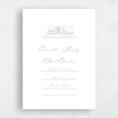 Periwinkle Gray, Grey Wedding Invitation - Malcesine Portrait