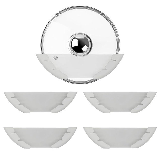 VOBUYING Universal Pot Lid Organizer for Cabinet, 5 Pcs Pan Lids Organizers Inside Cabinet Door Wall Mount Pots Top Storage Rack Holder for Kitchen, Fits 6" to 13.5" (5pcs white)
