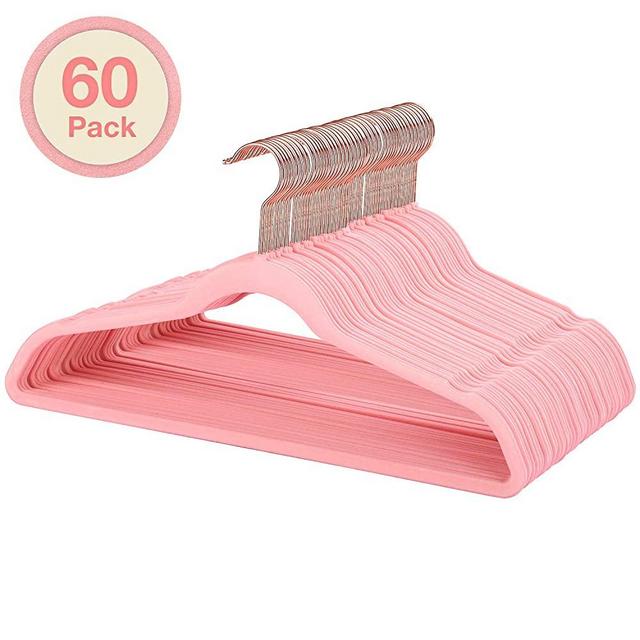 HOUSE DAY Pink Velvet Hangers Non Slip Velvet 60 Pack Felt Hangers Ultra Thin Space Saving 360 Degree Swivel Hook Clothes Hangers Velvet for Coats,Jackets,Pants,Dress