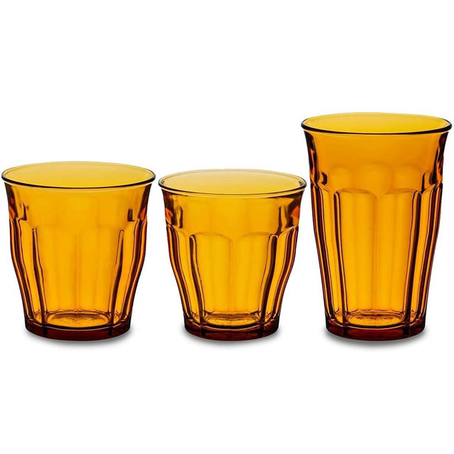 Duralex Le Picardie Glass Tumbler Drinking Set – 18-Piece Amber Tumblers in Mixed Sizes