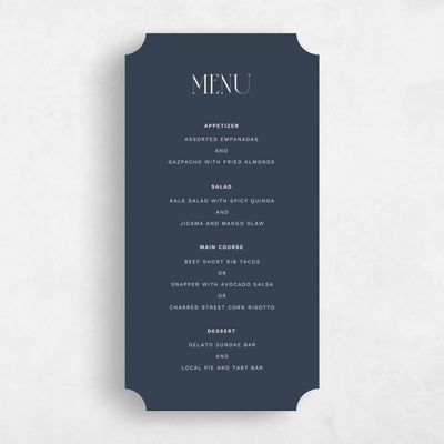 Blue Ticket Wedding Menu - Roberts