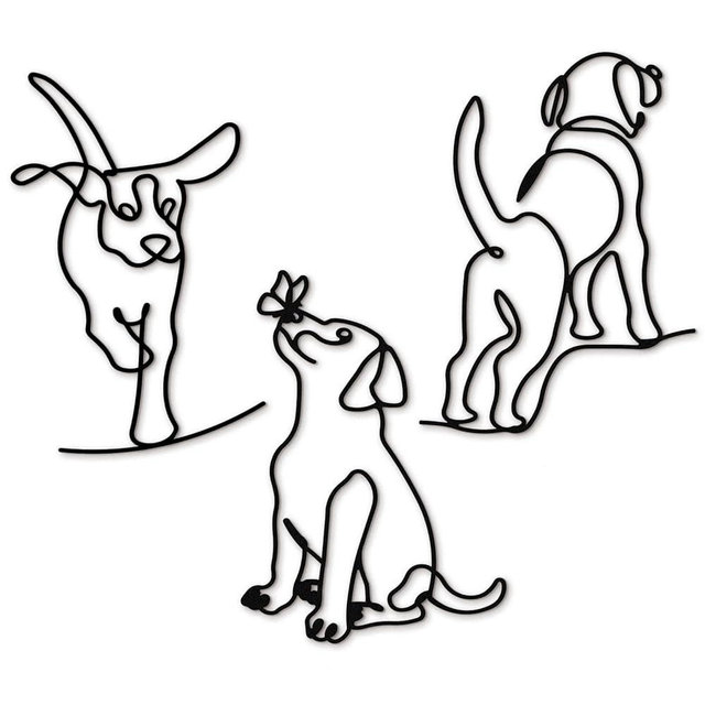 BrightRow 3 Pcs Black Metal Dog Wall Decor, Minimalist Abstract Dog Line Drawing Art, Modern Pet Sculptures for Living Room Bedroom Kitchen Wall Decorations(Puppy A)