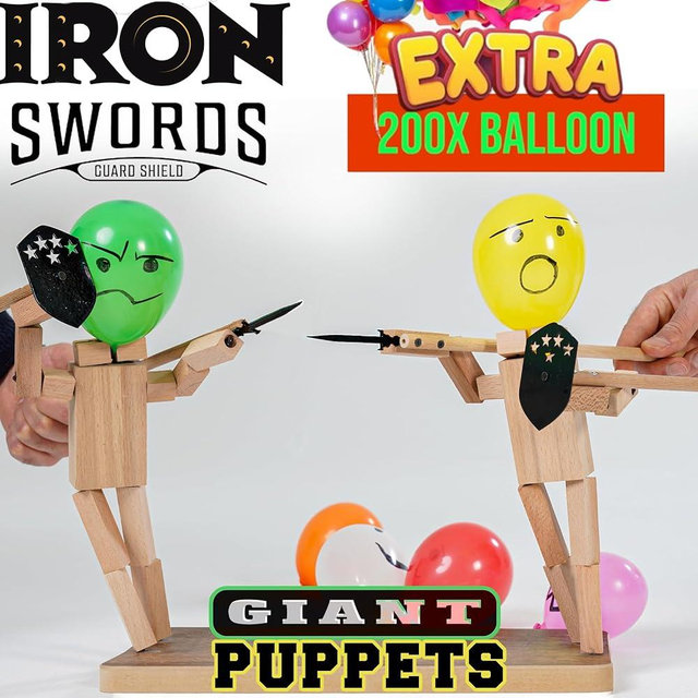 Wooden Fencing Puppets Balloon - Handmade Large 2024 New Man Bamboo Big Man Battle Board Games, Fun and Exciting 2-Player Wooden Robot Battle Balloon Game, Whack a Balloon Party Gamesfor 2 Players
