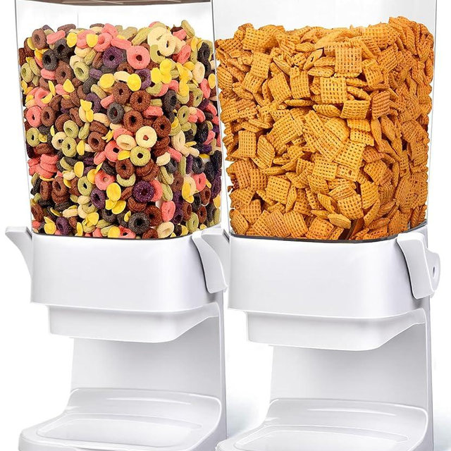 Cereal Dispenser Countertop 2pcs,5.5L Cereal Containers Storage Dispenser for Pantry,Dry Food Storage Rice Containers,Candy Dispenser,Snack Organizer Machine for Grains, Nuts,Oatmeal, Pet Food White