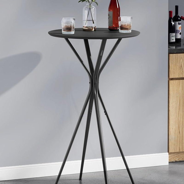 VASAGLE Bar Table, Round Cocktail High Top Pub Bistro Table for Events Party, Kitchen Dining, Home Bar, 23.6 x 23.6 x 41.3 Inches, Sturdy Metal Frame, Modern Style, Easy to Assemble, Black