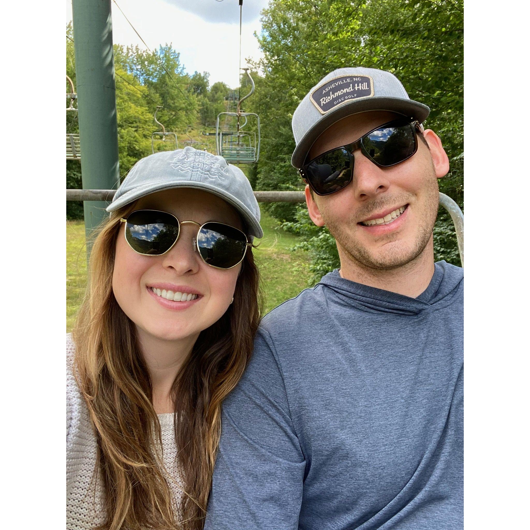 On a chairlift at Waterville, following the wedding celebration of Sheila & James!