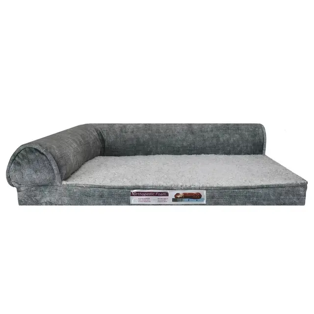36-Inch Rectangular Orthopedic Bolster Pet Sofa Bed in Dark Grey
