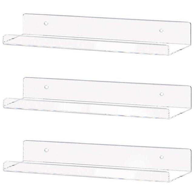 Weiai Clear Acrylic Shelf 15" Invisible Floating Wall Ledge Bookshelf, Kids Book Display Shelves Wall Mounted (15 Inch 3Pack)