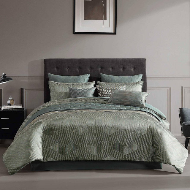 Riverbrook Home 10pc King Hendrix Comforter Bedding Set Green: Jacquard Polyester, Machine Washable, Includes Decorative Pillows & Euro Shams