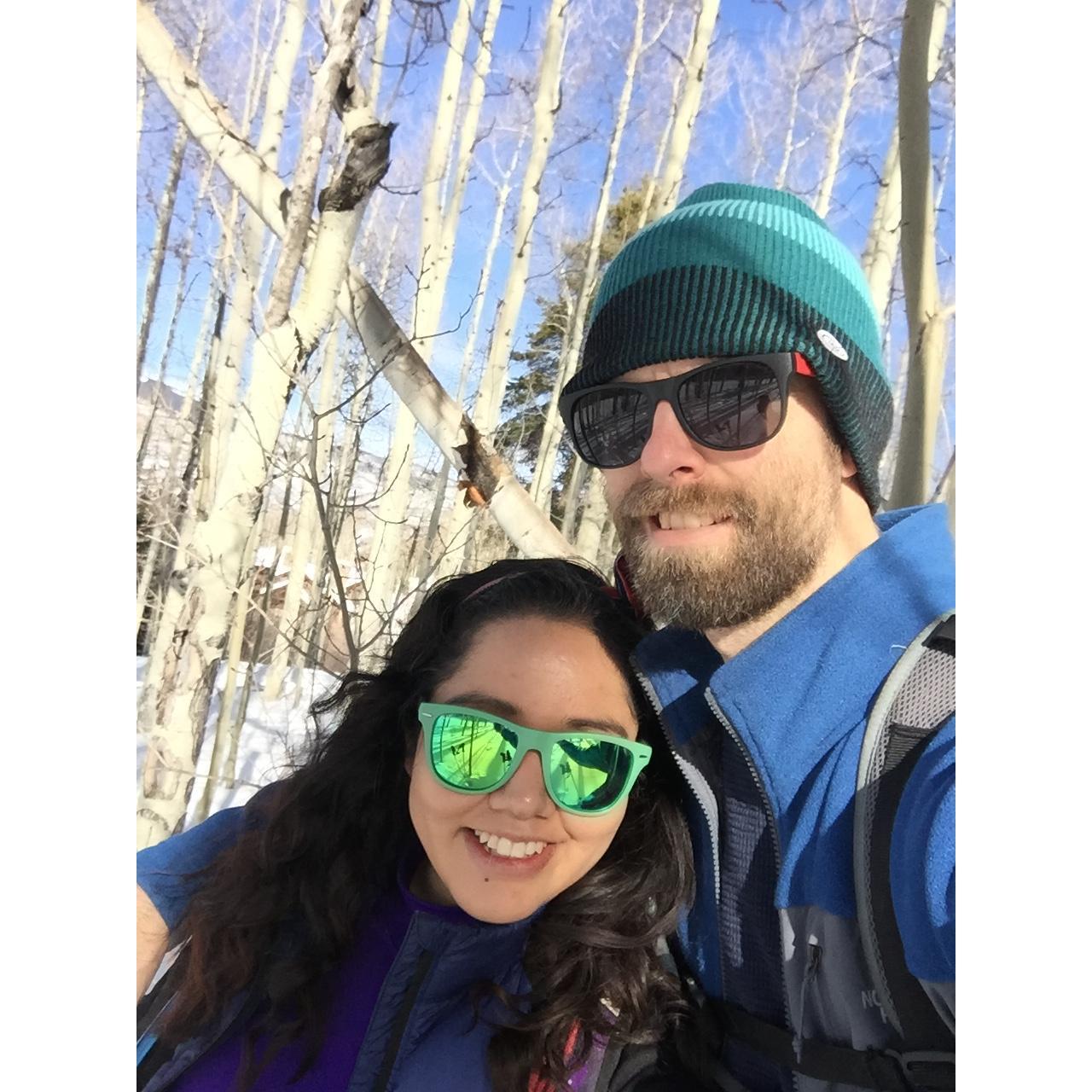 Snowshoeing for the first time.