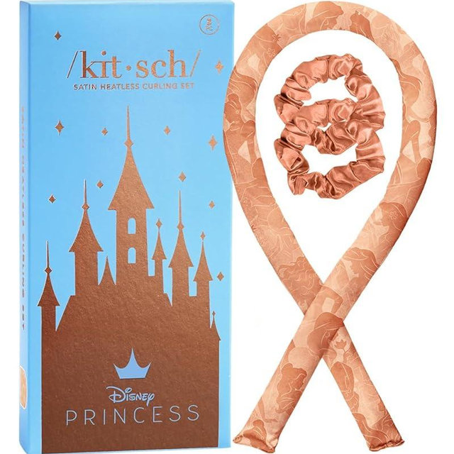 Disney x Kitsch Satin Heatless Hair Curler Set - Heatless Curls Overnight, Hair Rollers for Soft Curls & Frizz-Free Styling, No Heat Curlers To Sleep in, Curling Rod Headband - Princess Party