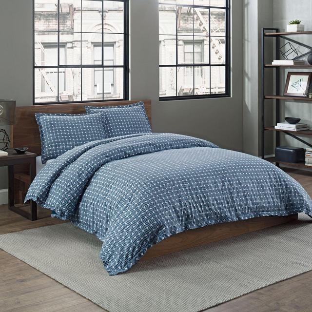 Garment Washed Printed King Duvet Cover Set in Peacock Basketweave
