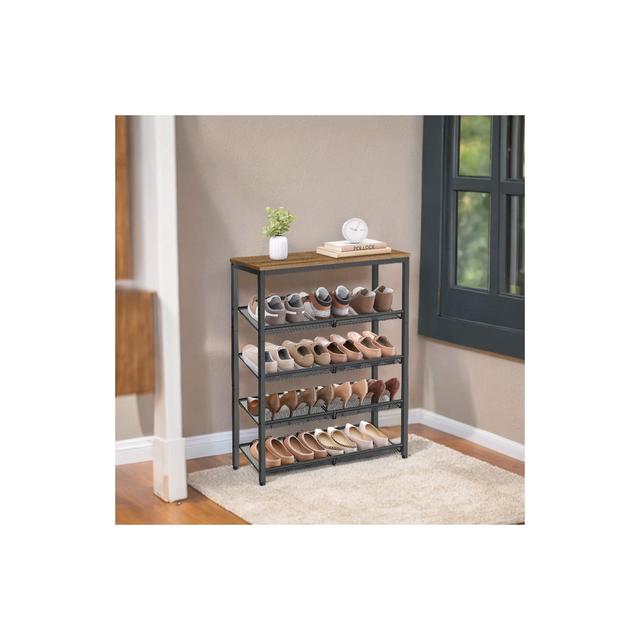 Shoe Rack, 5-Tier Shoe Storage Organizer with 4 Metal Mesh Shelves for 16-20 Pairs and Large Surface for Bags, for Entryway, decorative shoe rack