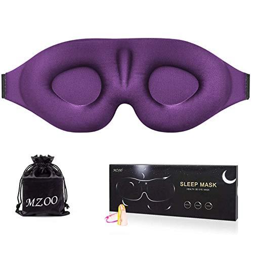 MZOO Sleep Eye Mask for Men Women, 3D Contoured Cup Sleeping Mask & Blindfold with Ear Plug, Concave Molded Night Sleep Mask, Block Out Light, Soft Comfort Eye Shade Cover for Travel Yoga Nap, Purple