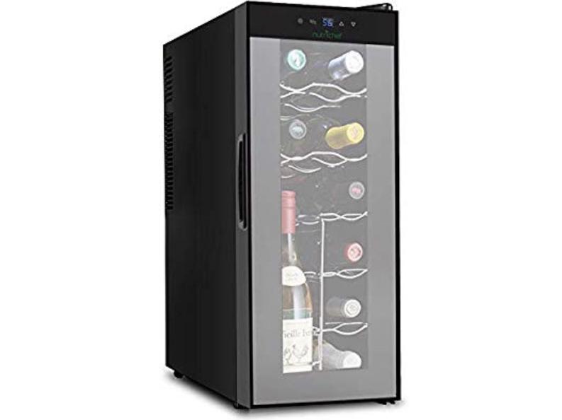 NutriChef 12 Bottle Thermoelectric Wine Cooler / Chiller | Counter Top Red And White Wine Cellar | FreeStanding Refrigerator, Quiet Operation Fridge | Stainless Steel