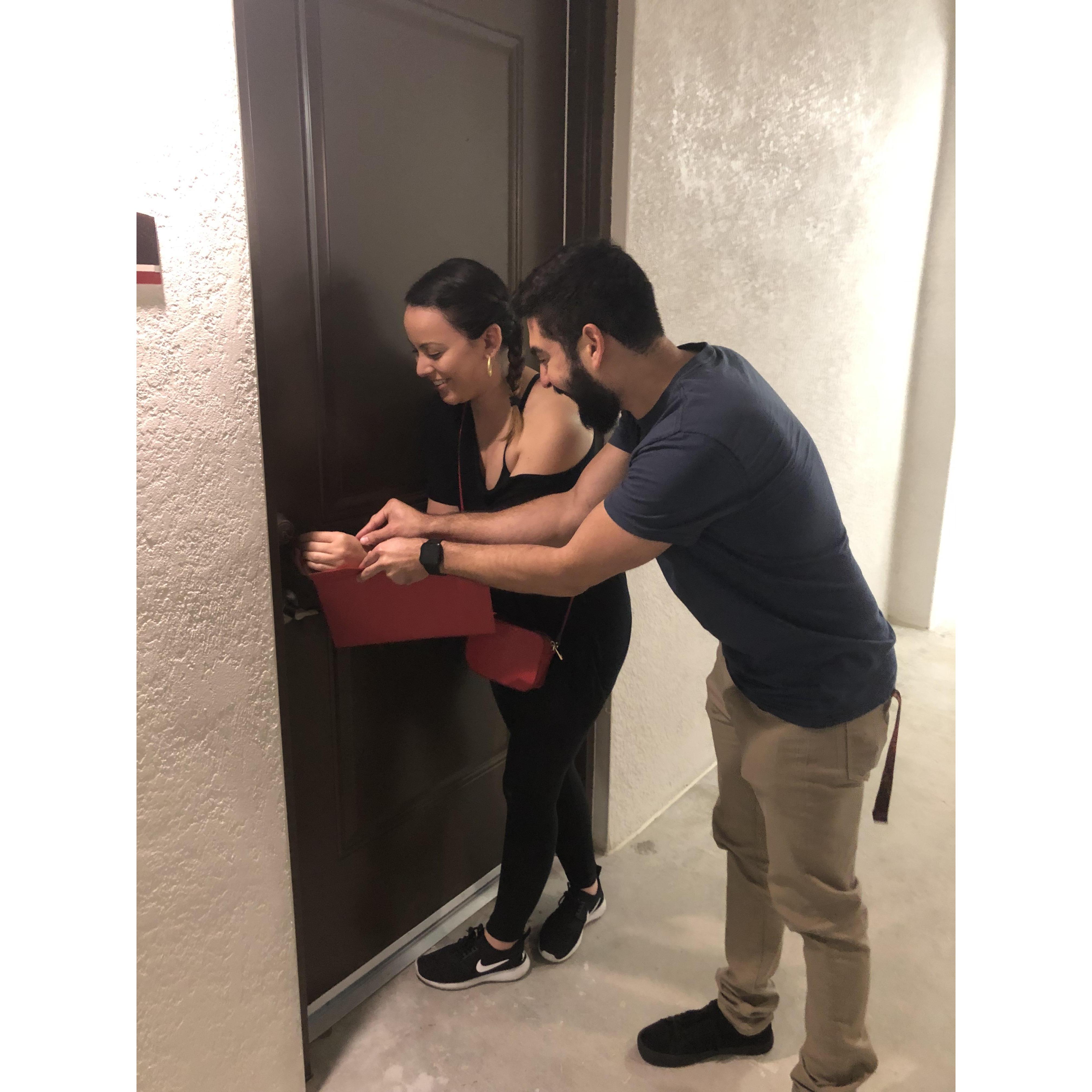 Opening the door to their first place together -February 2019