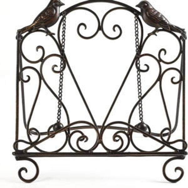 Metal Cookbook Stand Clearance Recipe Book Holder for Kitchen (Birds/Vintage Scrolls, Bronze)