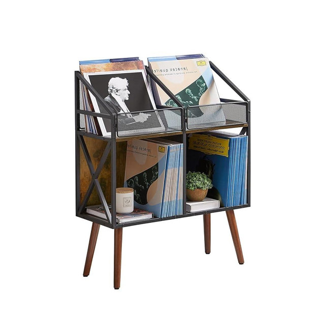 EYOCAL Vinyl Record Storage Holder Rack,350-400 LP Wooden Record Display Table for Albums Books Magazines Files for Living Room Bedroom