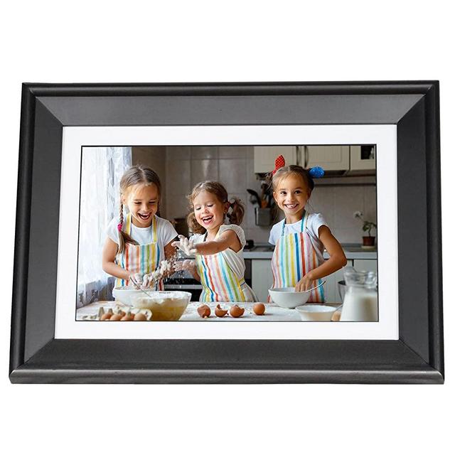 PhotoSpring 10in 16GB WiFi Digital Picture Frame, Touchscreen, Send Photos/Videos by Email, App, or Web, White/Removable Black Frame
