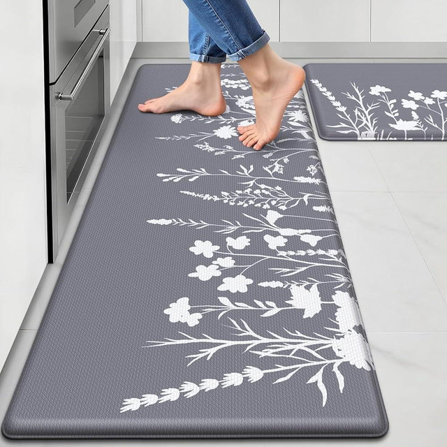 SofterCharm Kitchen Mats for Floor, Kitchen Rugs Sets of 2, Cushioned Anti Fatigue Mats for Kitchen Floor, Non-Slip Kitchen Decor, Water Resistant Kitchen Rug for Home, Kitchen, 17.3"x30"+17.3"x70"