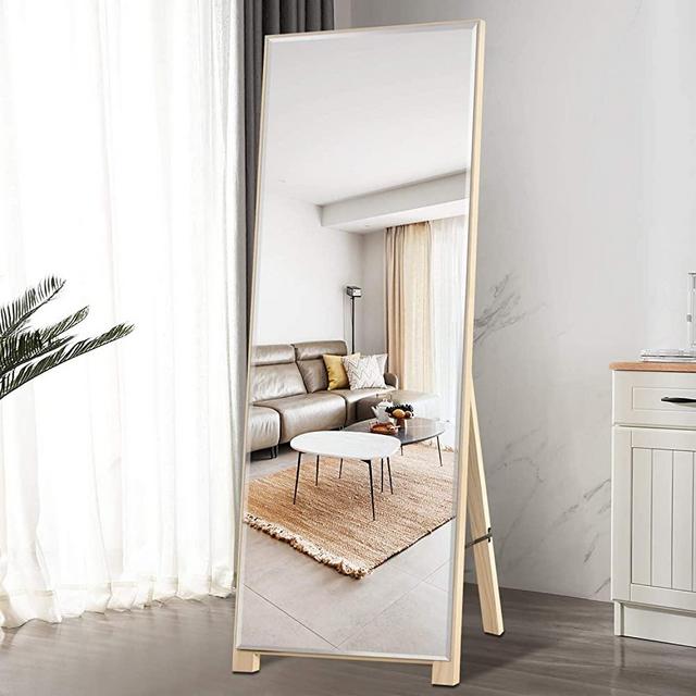 PexFix Full Length Mirror Beveled Edge Floor Mirror Standing Full Body Mirror Dressing Mirrors with PS Frame 65" x 22", Wood