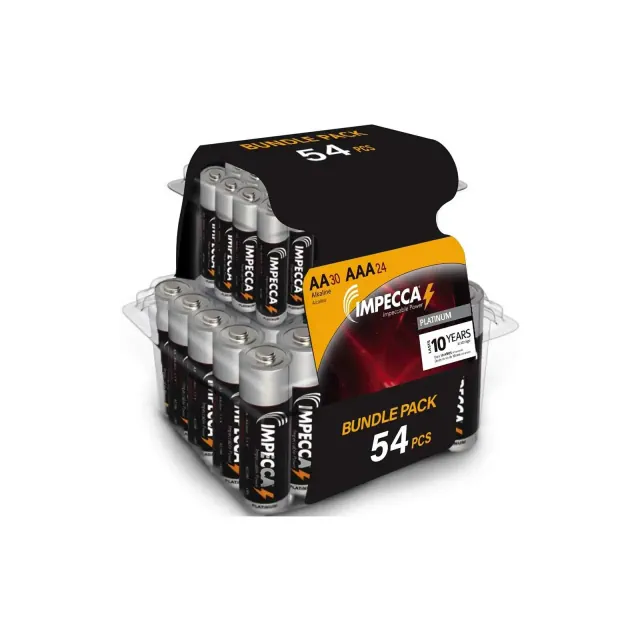 Impecca AA & AAA 54-Pack Platinum Alkaline Batteries Combo, Includes AAx30 & AAAx24