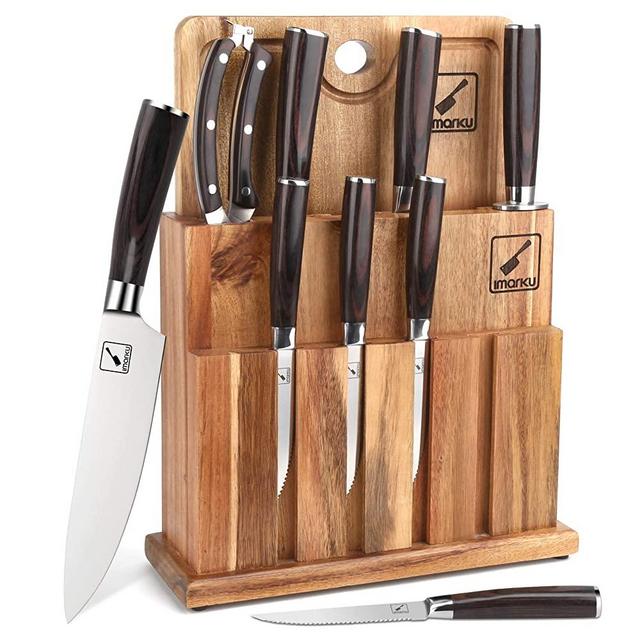 Knife Set with Block, imarku 11-Piece Professional Knife Block Set with Knife Sharpener, Stainless Steel Kitchen Knife Set with Wooden Cutting Board