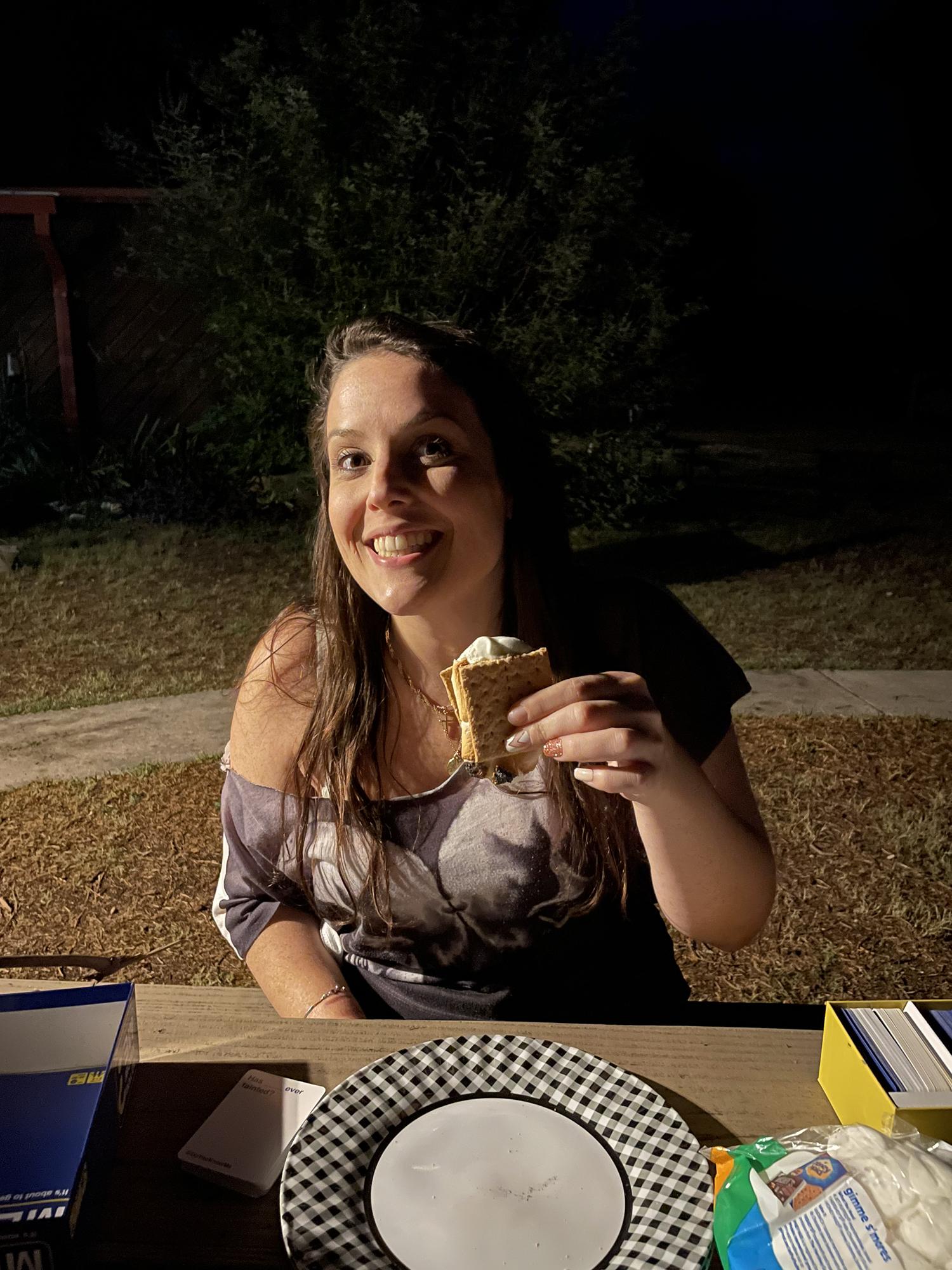 Trying s'mores for the first time