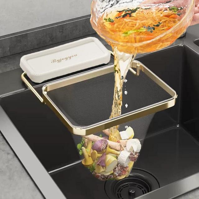 Sink Strainer Foldable Food Catcher for Kitchen Sink with 100pcs Mesh Bags - Sink Net Strainer Corner Sink Strainer Basket Garbage Disposal Strainer Side Disposable Sink Filter Mesh Bag (White)