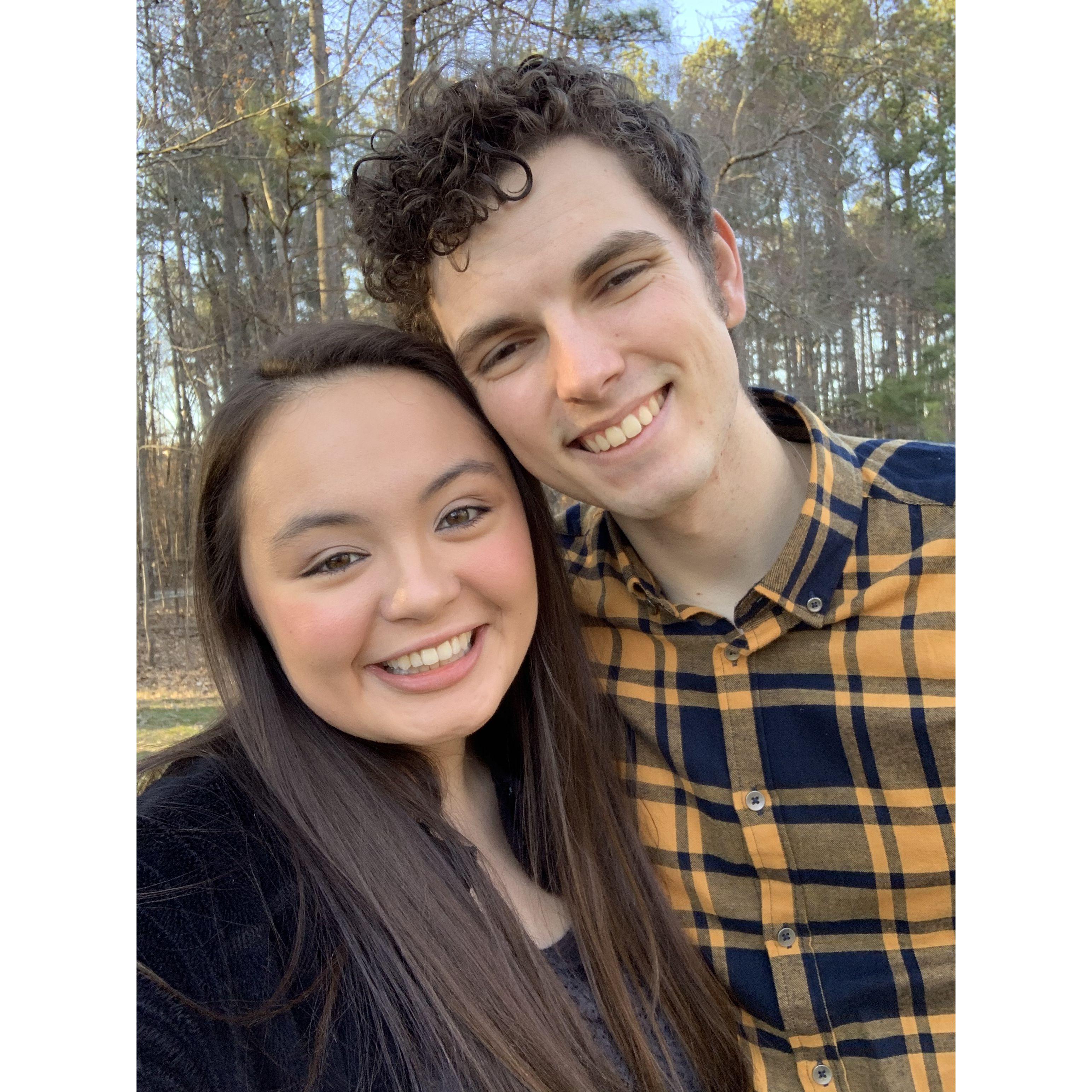 Celebrating our 1st anniversary! We walked around a local park in Chapel Hill, had Bonchon, and then spent the evening playing Minecraft and watching movies!