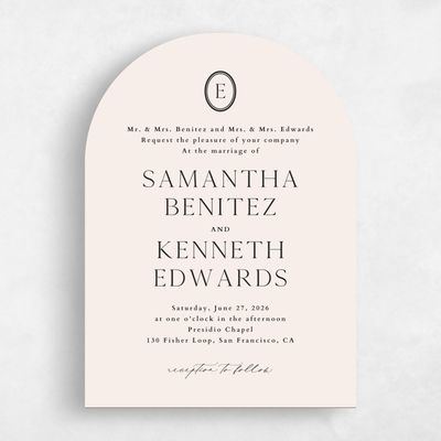 Beige Arch Wedding Invitation - Manarola Portrait
