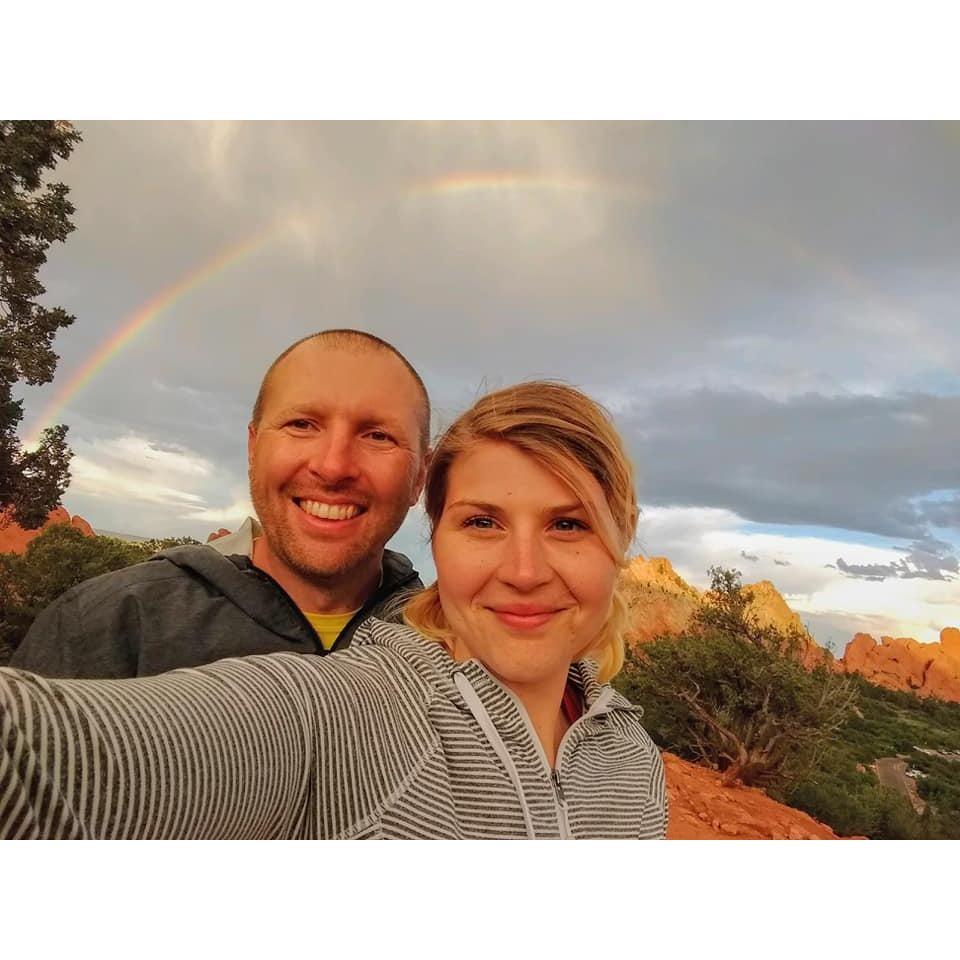 Double rainbow at the Garden of the Gods. There is a funny story about how they wandered far enough off the trail to get this view of the rainbow!