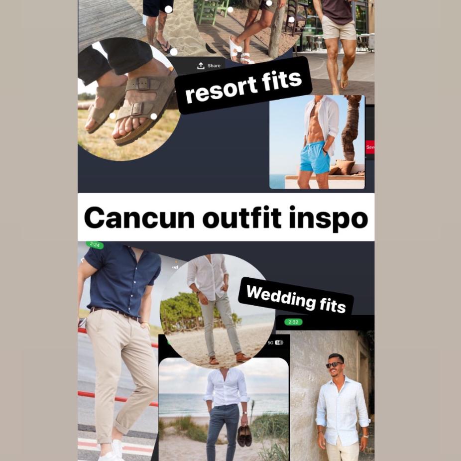 Here is some Cancun outfit inspo for the men!! Hopefully this gives you an idea. The weather is usually sunny, in 70s, slightly windy during this time of year!