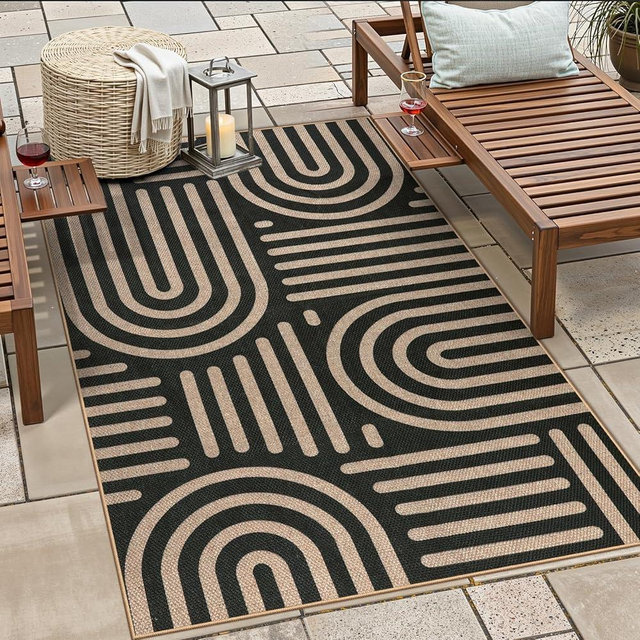 Wonnitar 3x5 Easy Jute Rugs for Entryway, Washable Abstract Black Outdoor Rug, Modern Rainbow Front Porch Decor Carpet Non Slip Front Door Mat for Farmhouse Patio Office Living Room