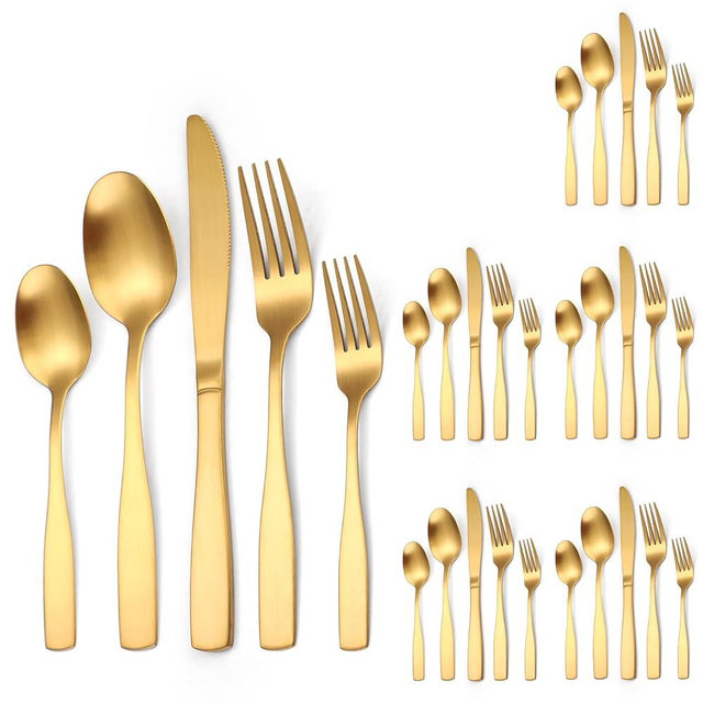 A·HOUSEWARE Gold Matte Cutlery Stainless Steel Silverware Satin Finish Flatware Set for 6 Tableware 30 Pieces Kitchen Eating Utensils for Home and Restaurant
