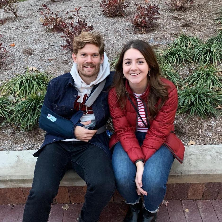 Our first picture together. Patrick had recently dislocated his shoulder, thus the sling. We were in Bloomington seeing an IUBB game. Go Hoosiers!