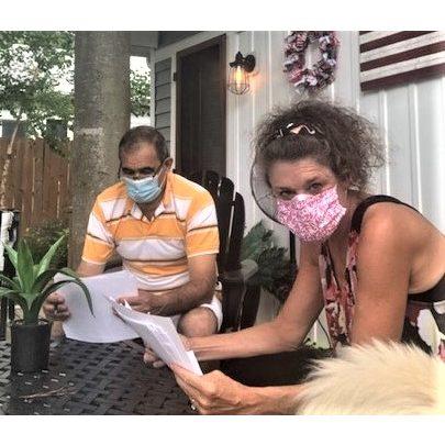Marcia & architect friend, Yavar, work never ends - not even with COVID