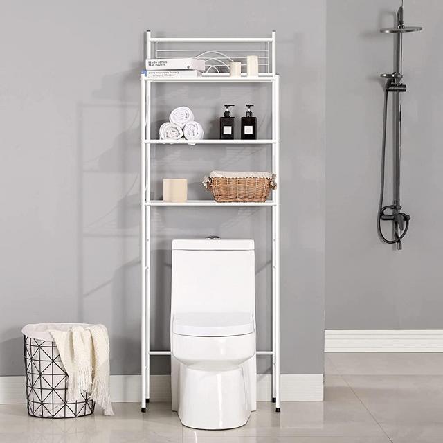 MallBoo Toilet Storage Rack, 3 -Tier Over-The-Toilet Bathroom Spacesaver - Easy to Assemble,9.5" D x 26.7" W x 64.4" H(White)